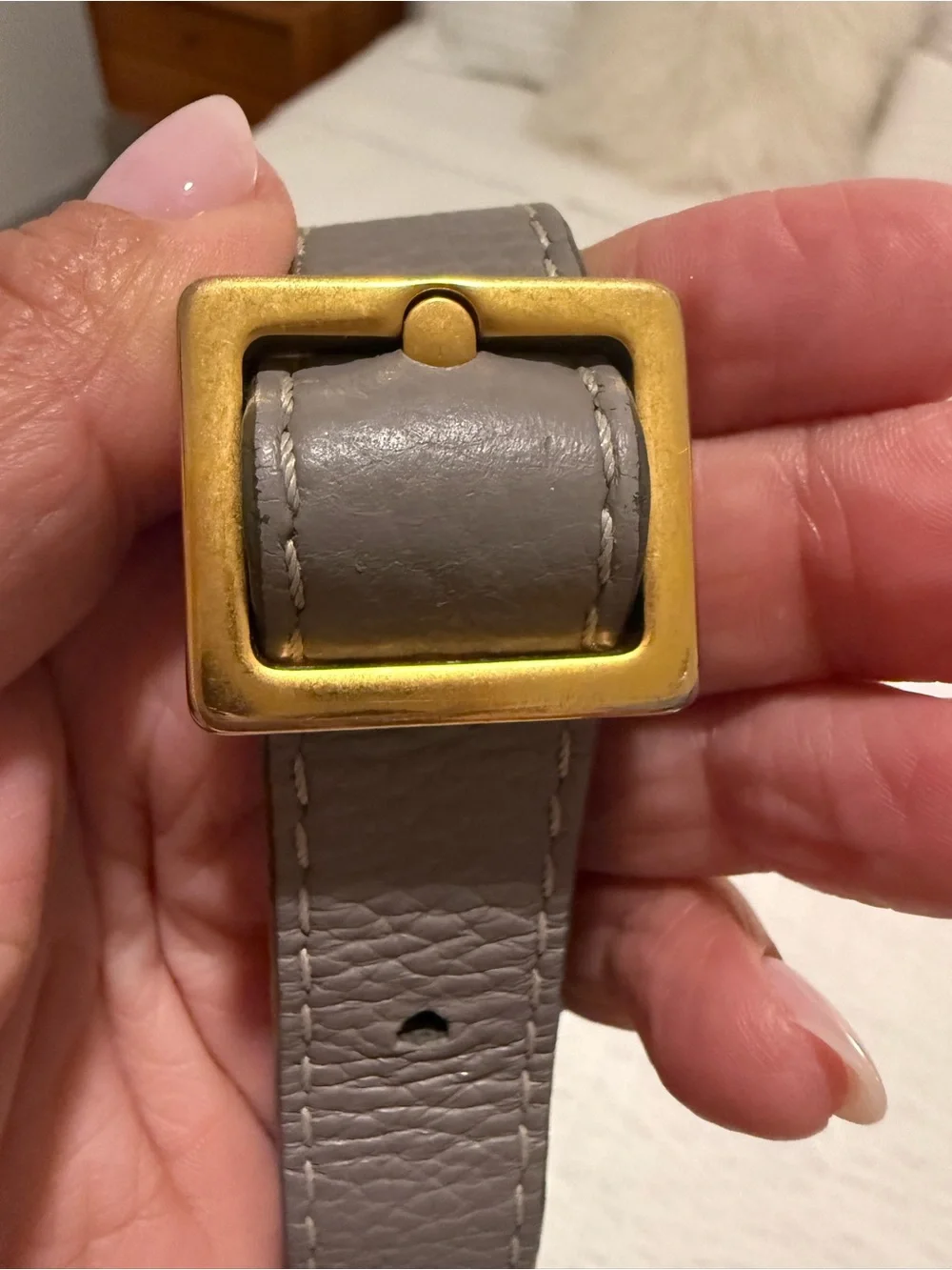 Chloe Grey Pebbled Leather Saddle Crossbody with Gold Hardware